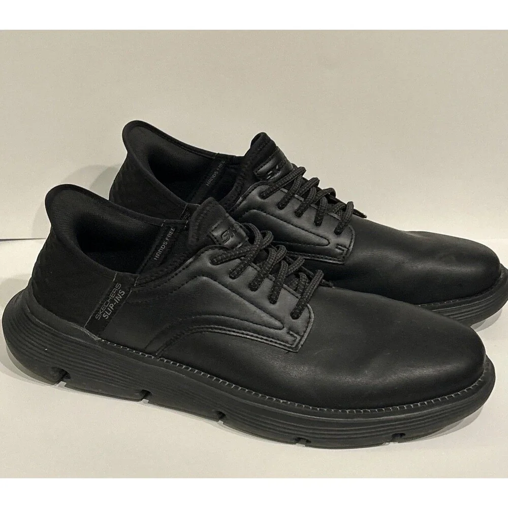 Skechers Slip-ins Garza Gervin Shoes Black Leather 205046W Comfort Men’s 13 Wide